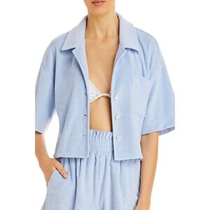 NWT Aqua  Swim Terrycloth Cropped Shirt Swimsuit Cover Up  sz S Blue